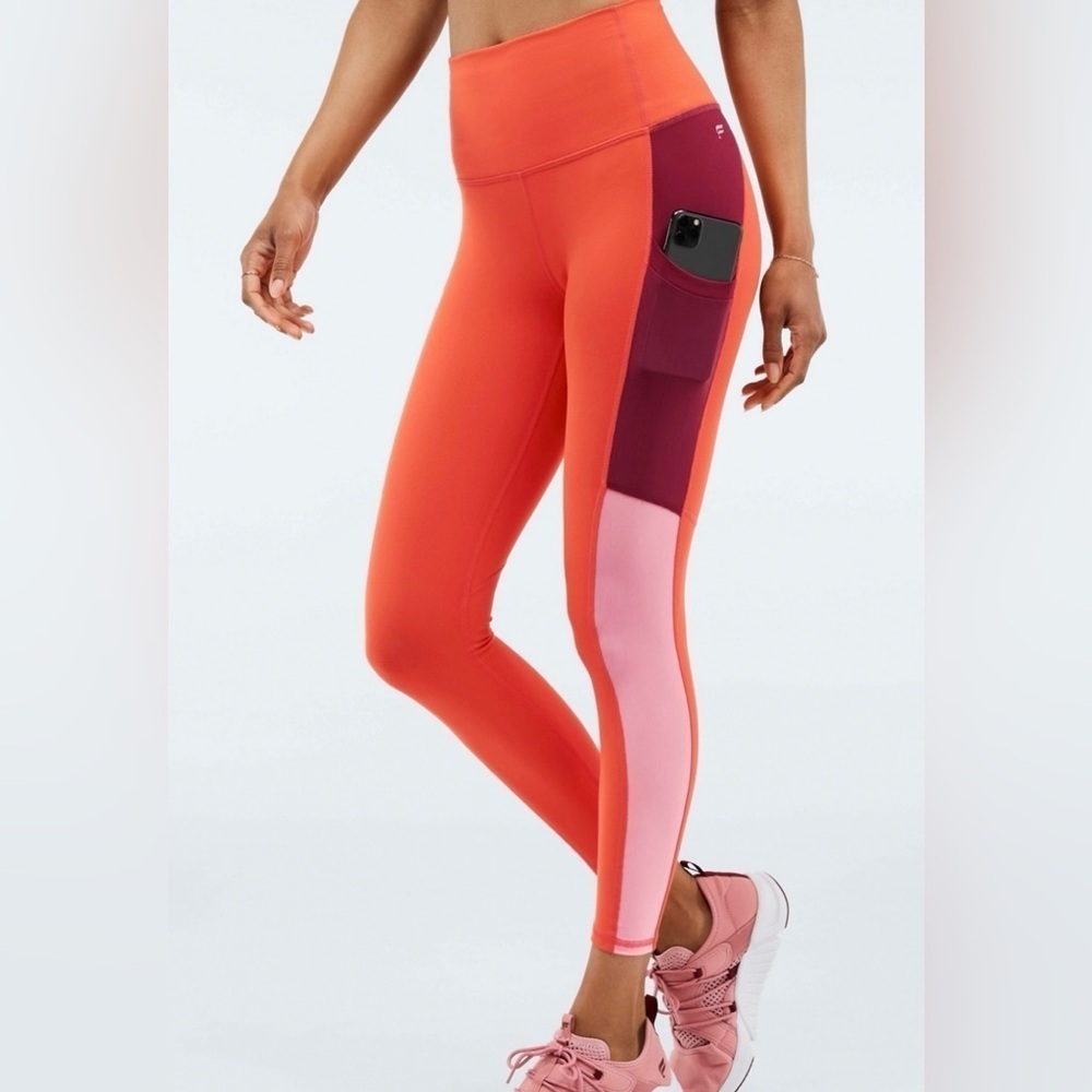 Fabletics On-The-Go PowerHold Ultra High Waist Leggings Bonfire Orange Pink XXL